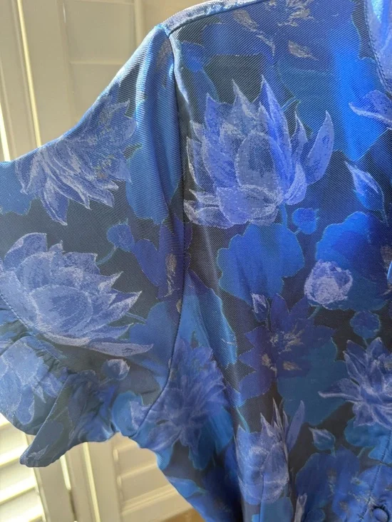 Blue jacquard Floral Tiered Midi Dress - Picture 9 of 11